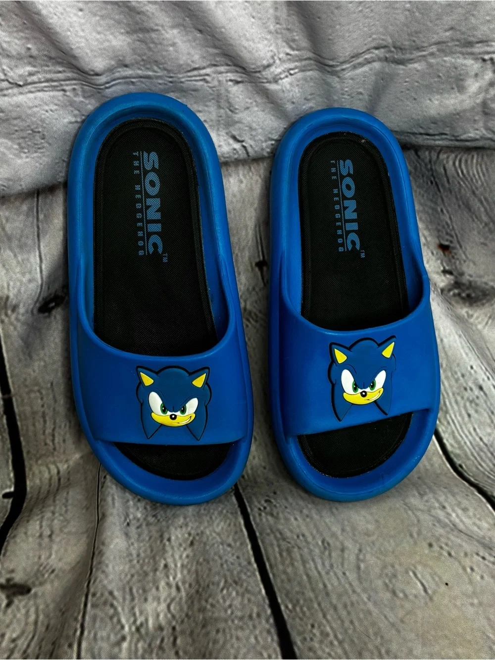 5/$20 Sonic The Hedgehog Slides Sega Blue Ground Up Sandal Youth Boys Size 2-3